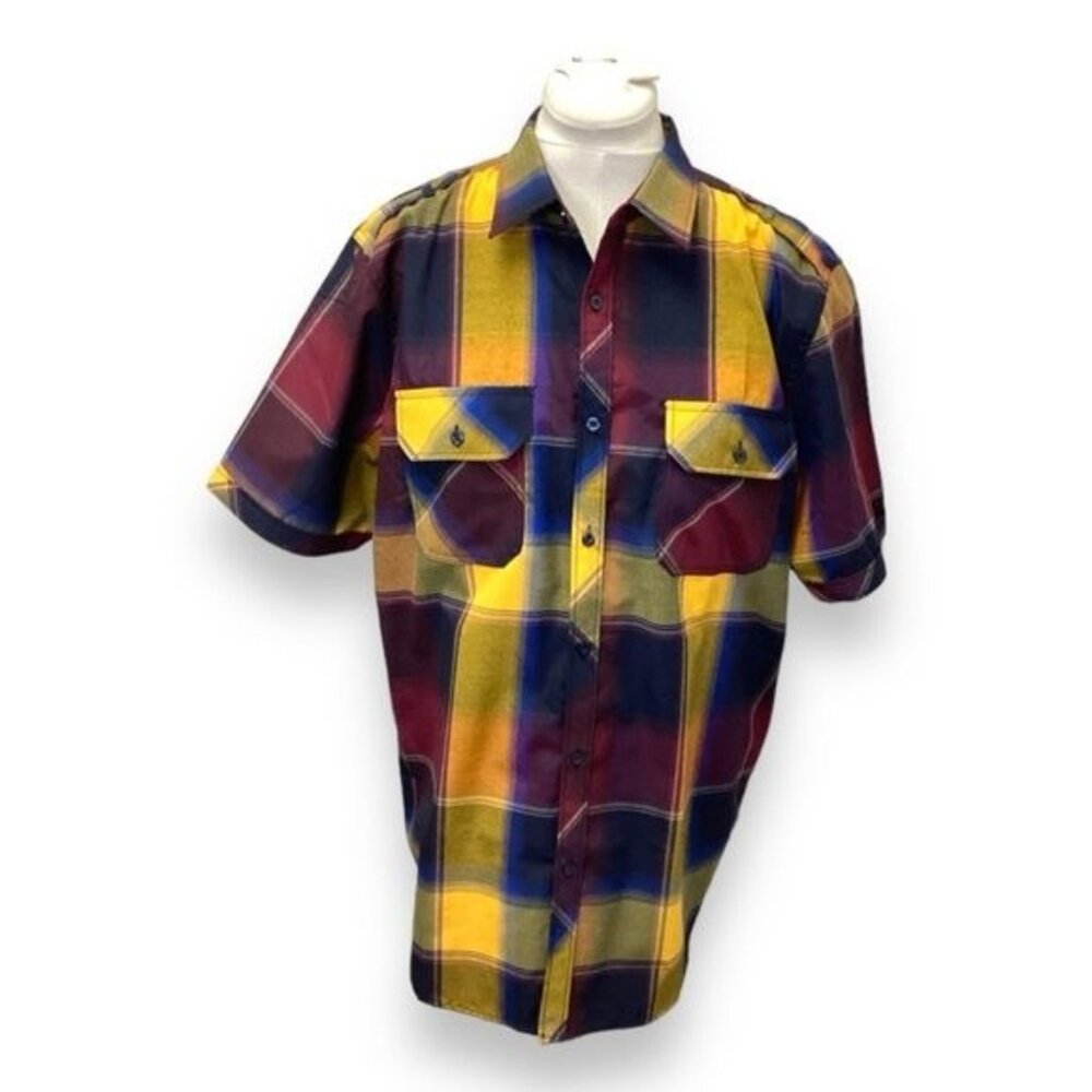 Blac Lacquer Mens Short-Sleeve Button-Up Shirt Madras Plaid Bold Multicolor XL